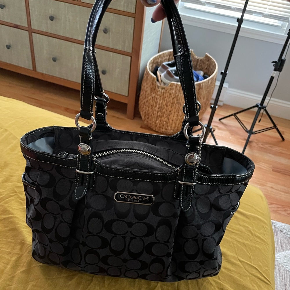 Coach Signature Monogram Canvas Leather Purse Shoulder Bag